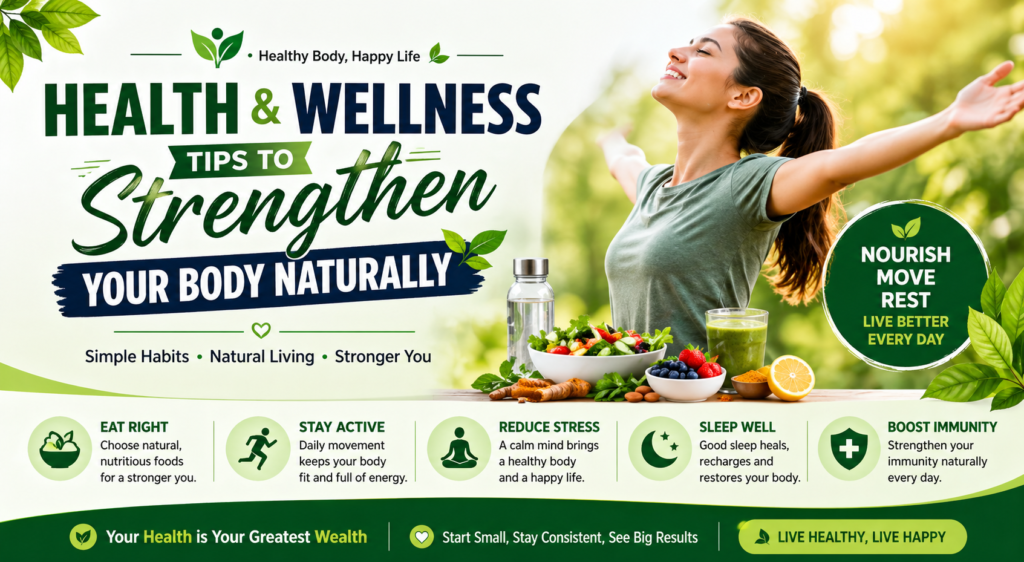 Health and wellness tips to strengthen your body naturally with simple daily habits, diet, immunity boosting ideas